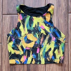 lululemon athletica Black Cropped Tank with Neon Brushstroke Print